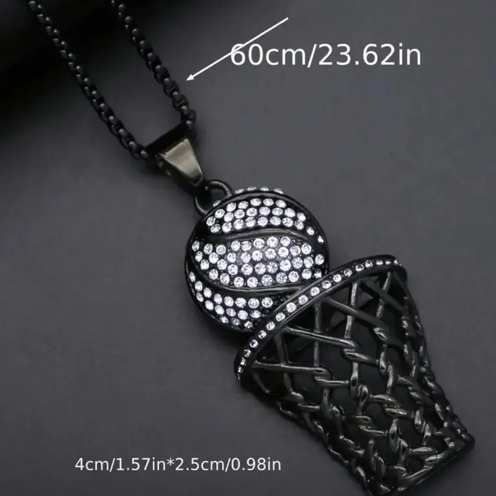 Basketball Necklace Black with Rhinestones 24” Chain